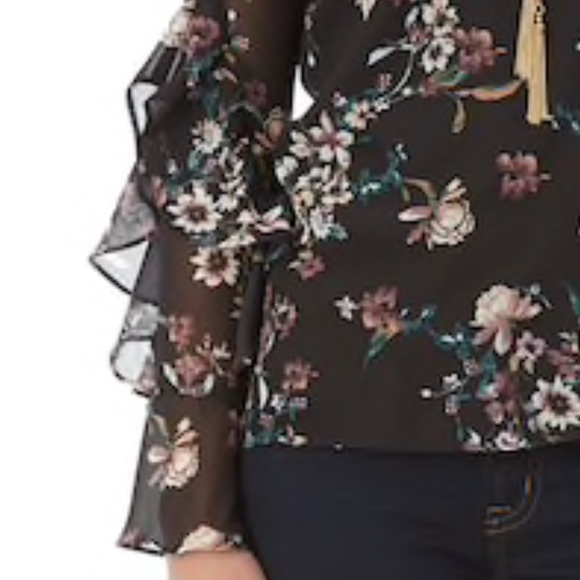 w/TAGs RUFFLED Sleeve FLORAL TOP Blouse - Picture 3 of 5